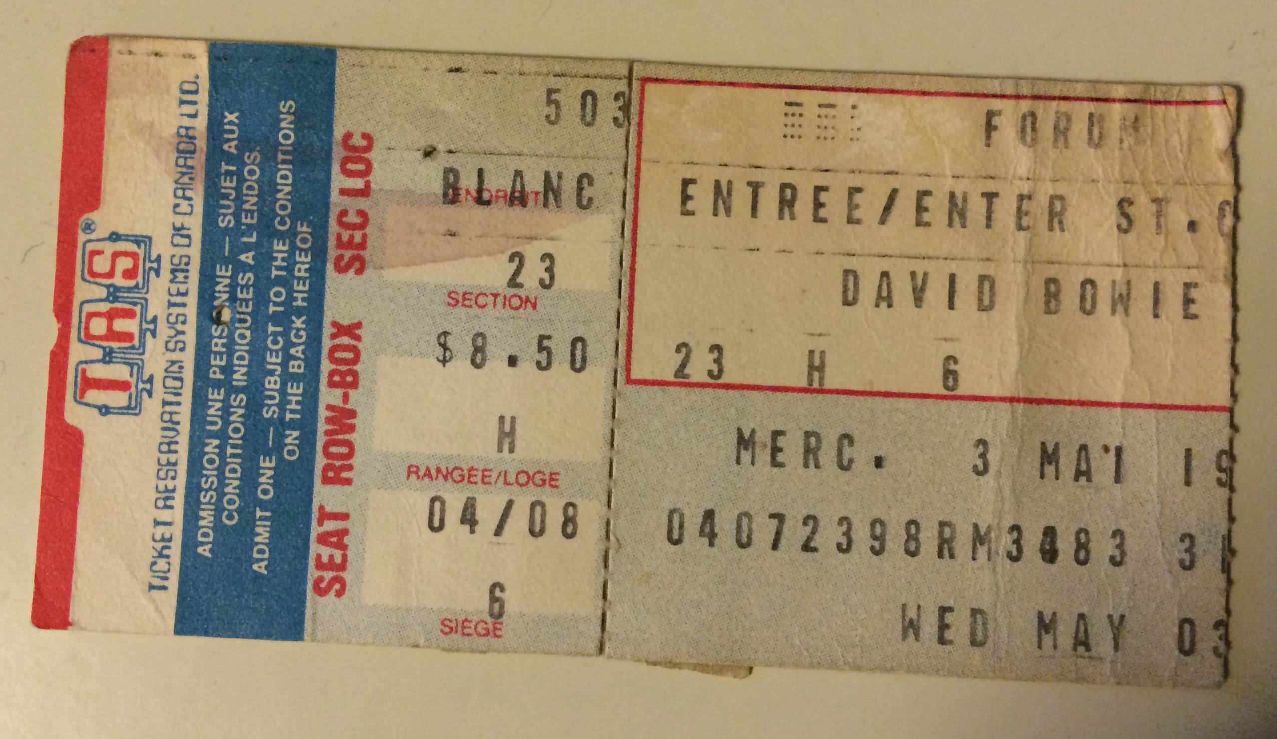 My ticket stub from the Heroes tour