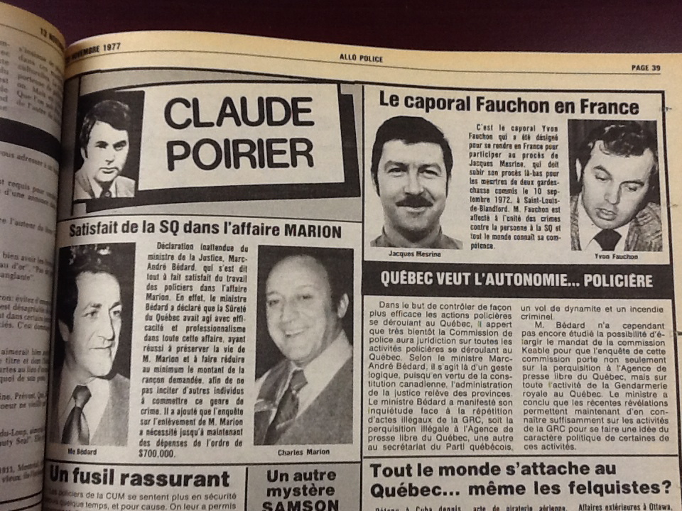 Note that SQ's Fauchon (who we have written about in these cases) was sent to France for the Mesrine trial